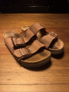 Birkenstock Arizona Two-Strap Sandals in Chestnut Brown